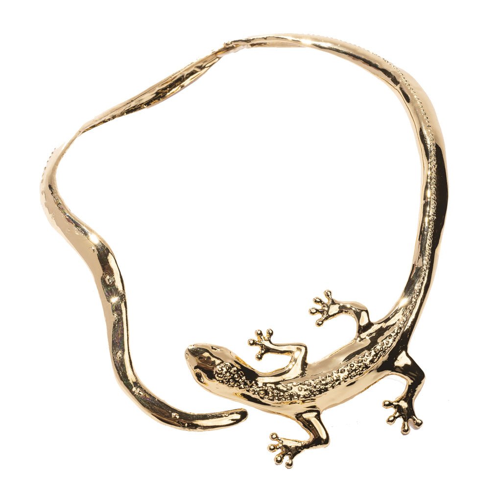 Brass gecko stiff necklace - Bernard Delettrez | necklaces