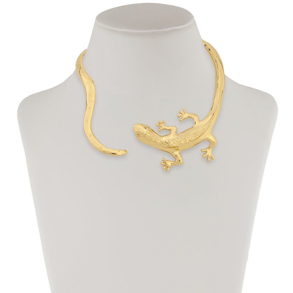 Brass gecko stiff necklace - Bernard Delettrez | necklaces
