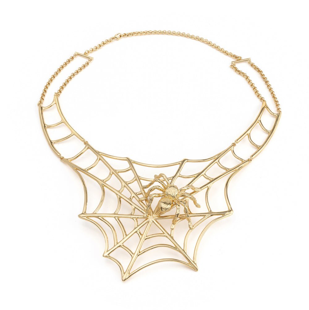 Brass web necklace with medium spider - Bernard Delettrez | necklaces