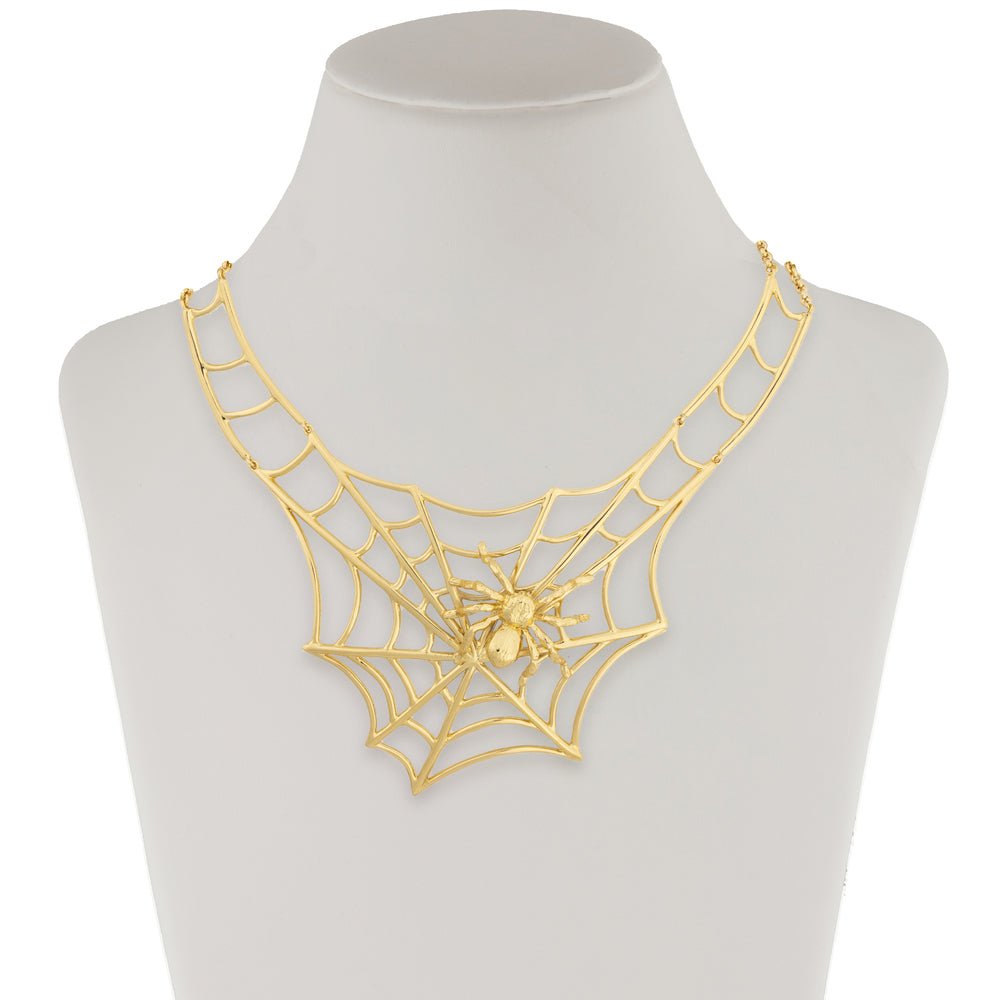 Brass web necklace with medium spider - Bernard Delettrez | necklaces