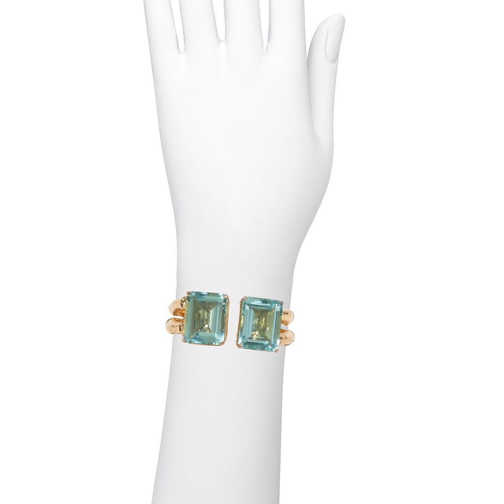 Bronze bamboo open cuff bracelet with 2 rectangular prasiolites - Bernard Delettrez | bracelets