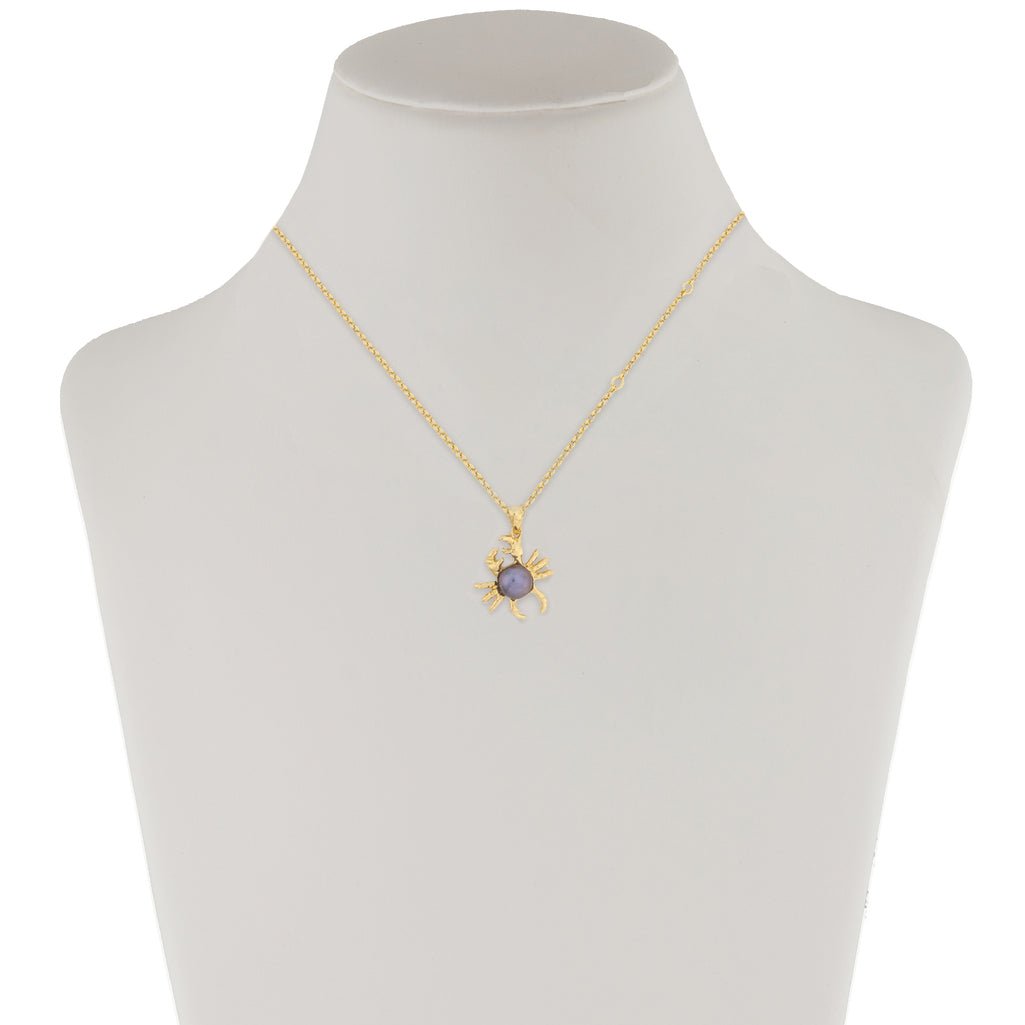 Bronze chain necklace with crab and pearl - Bernard Delettrez | necklaces