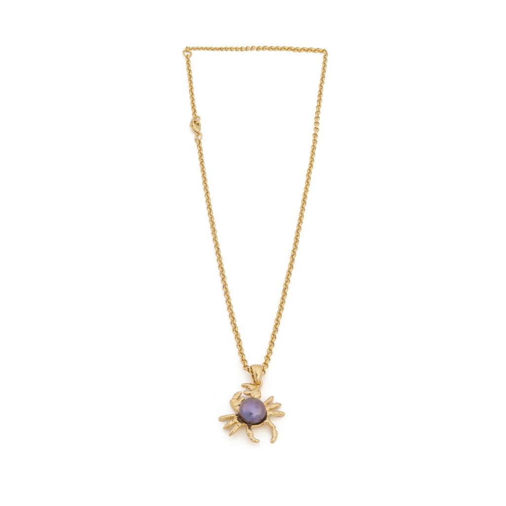 Bronze chain necklace with crab and pearl - Bernard Delettrez | necklaces