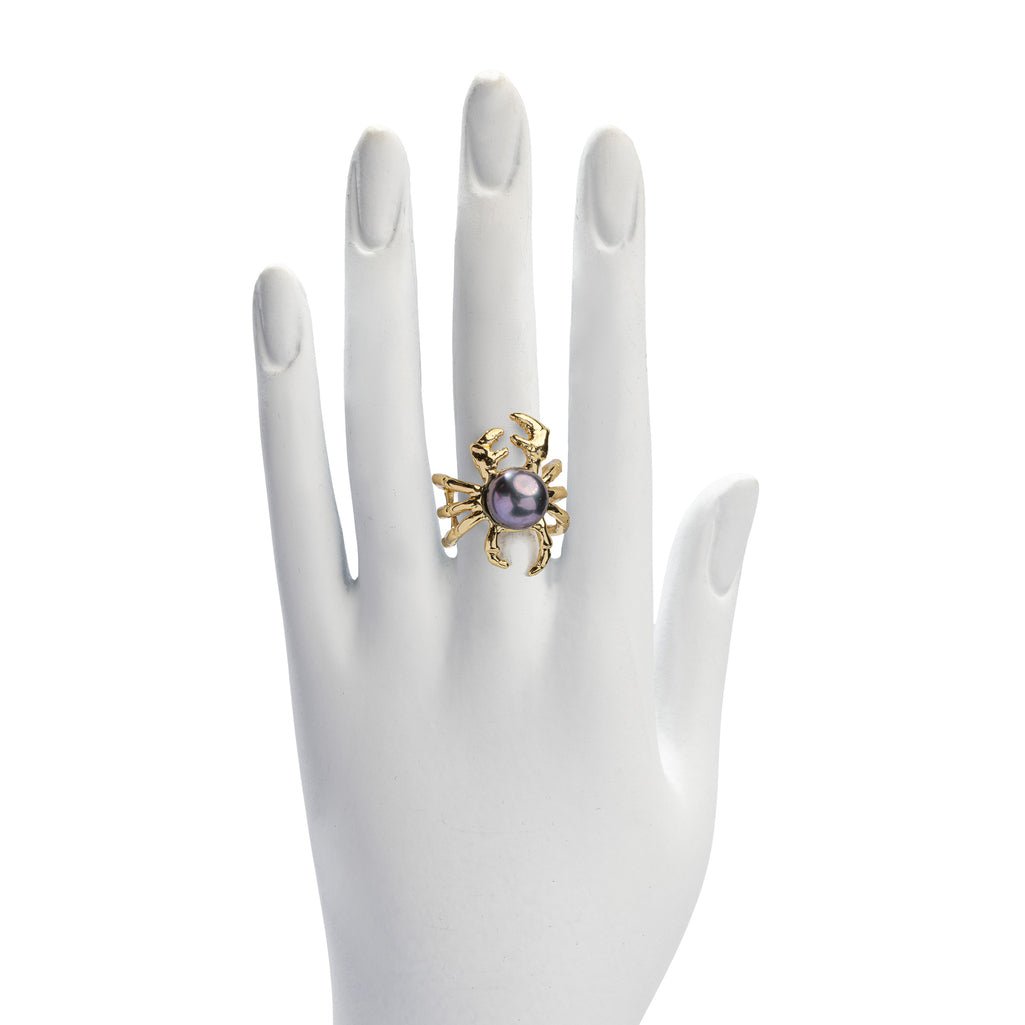 Bronze crab ring with grey pearl - Bernard Delettrez | rings