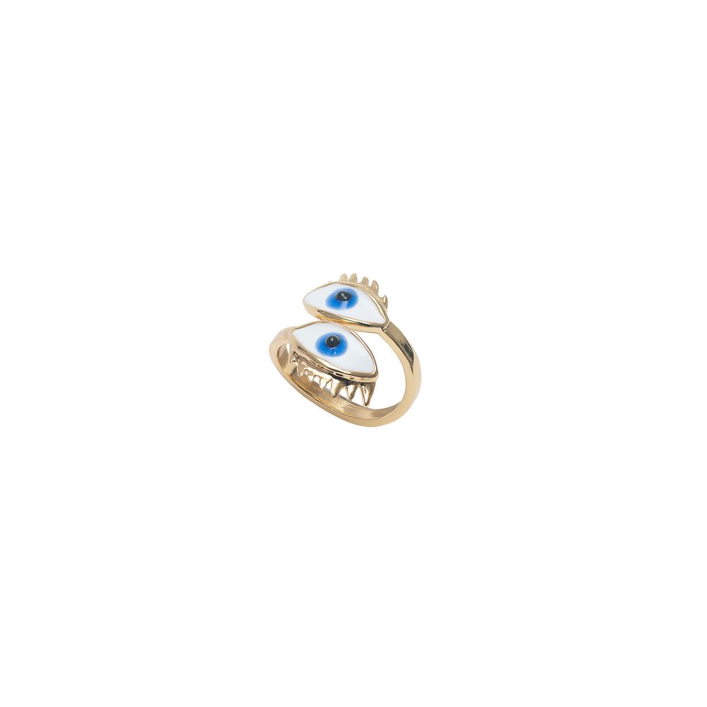 Contrarié bronze ring with 2 blue enamelled eyes - Bernard Delettrez | rings