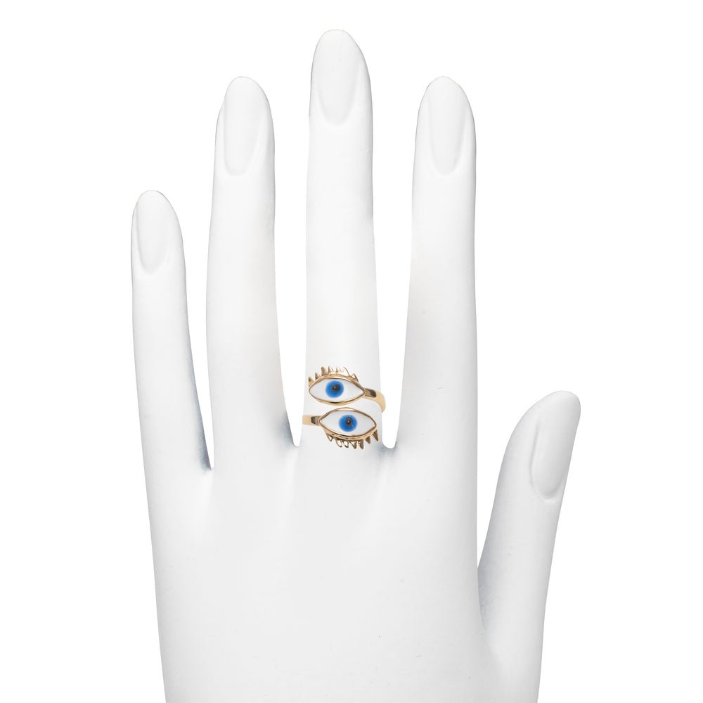 Contrarié bronze ring with 2 blue enamelled eyes - Bernard Delettrez | rings