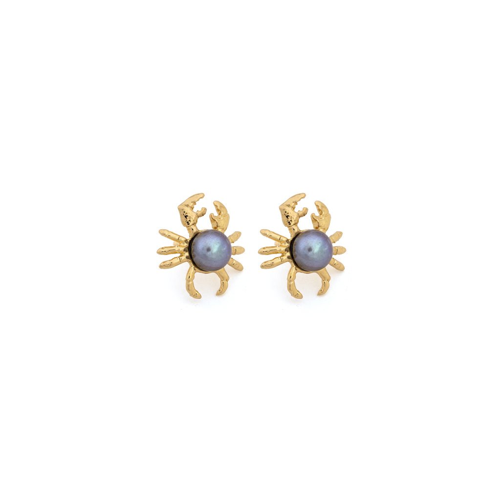 Crab bronze earrings with pearl - Bernard Delettrez | earrings
