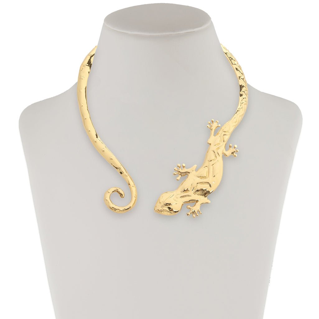 Geometric gecko brass stiff necklace - Bernard Delettrez | necklaces