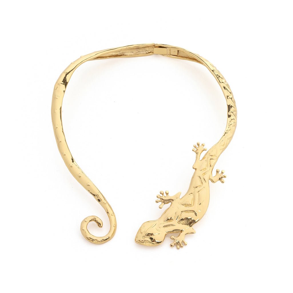 Geometric gecko brass stiff necklace - Bernard Delettrez | necklaces