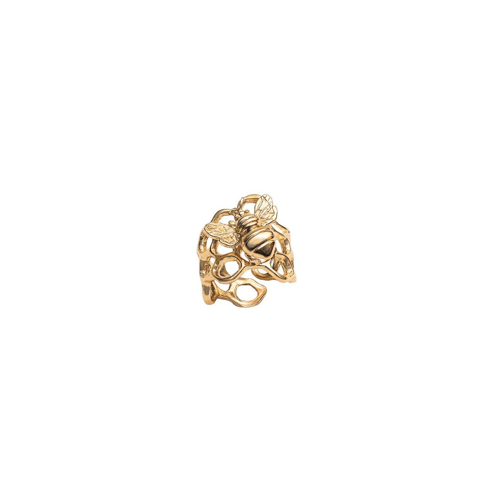Honeycomb bronze ring with bee - Bernard Delettrez | rings