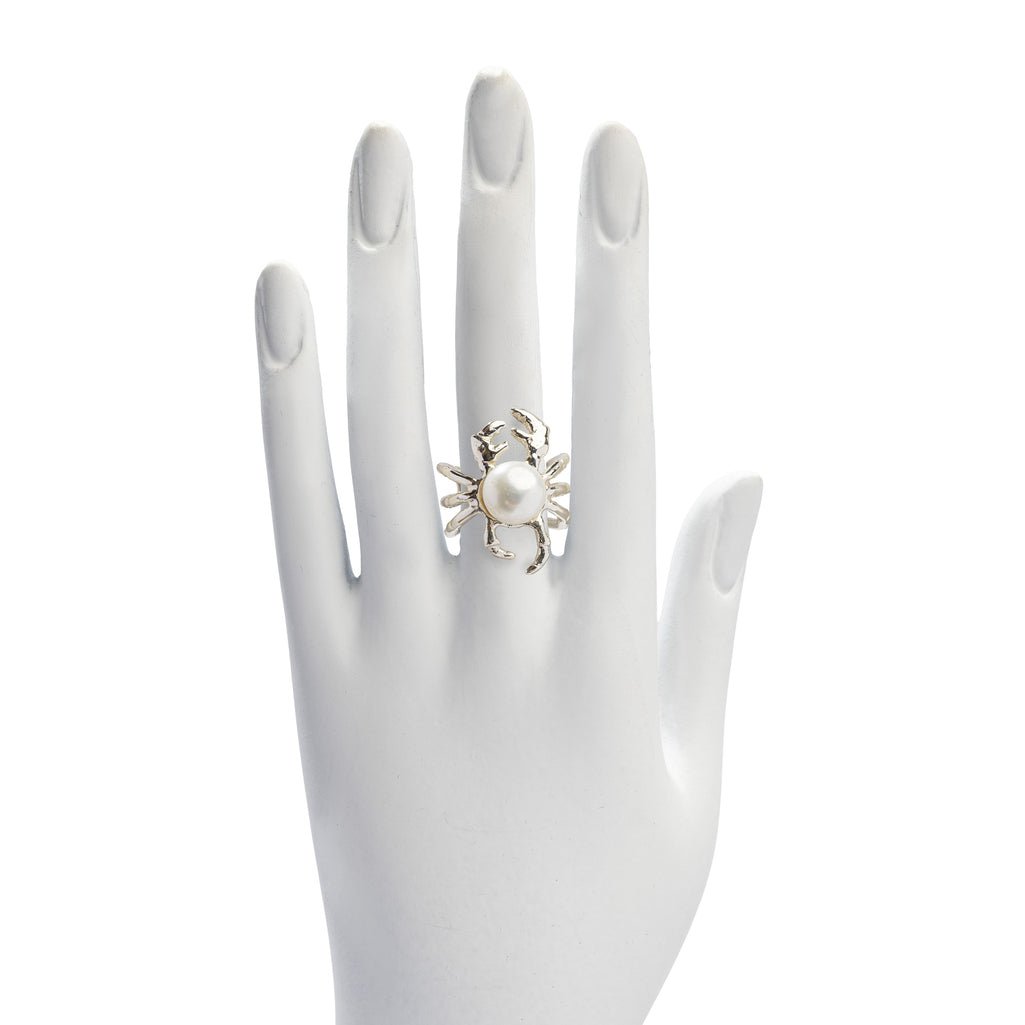 Silver crab ring with white pearl - Bernard Delettrez | rings