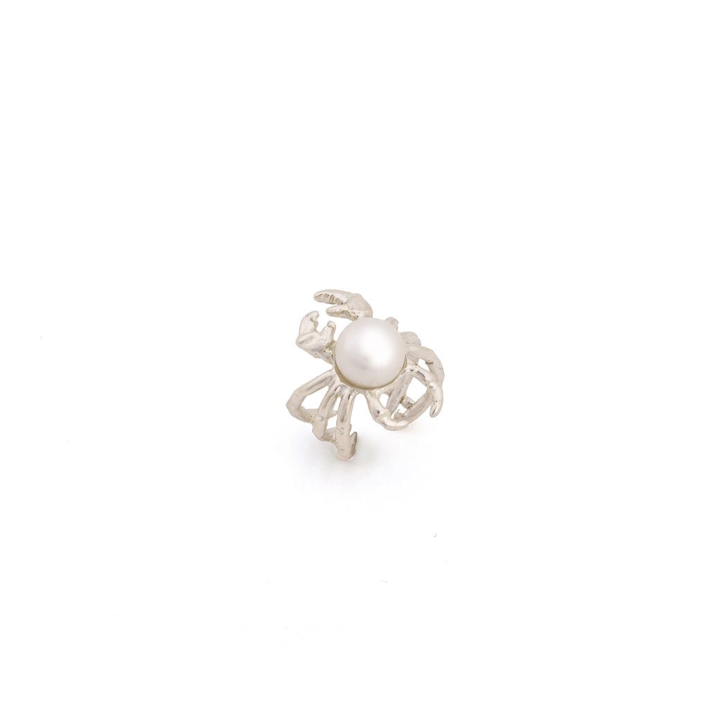 Silver crab ring with white pearl - Bernard Delettrez | rings