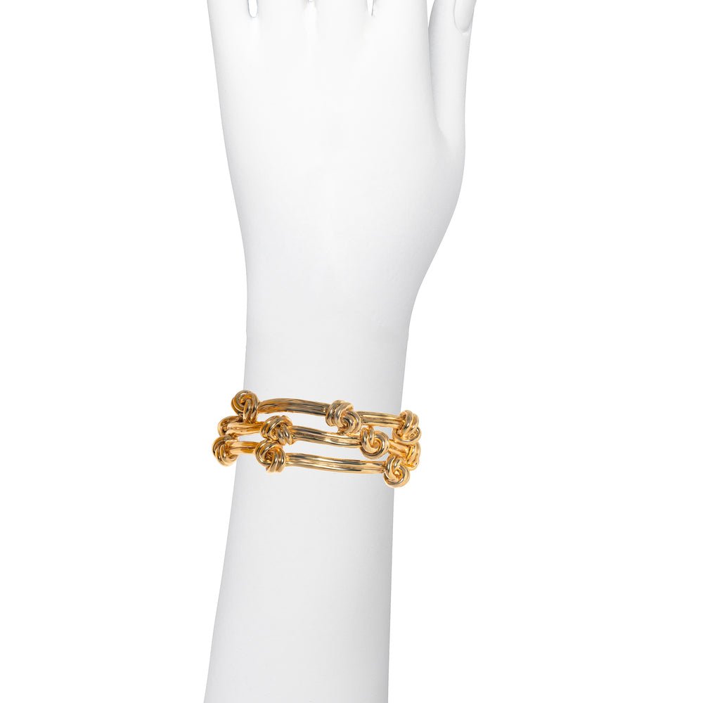 Triple row brass cuff bracelet with knots - Bernard Delettrez | bracelets