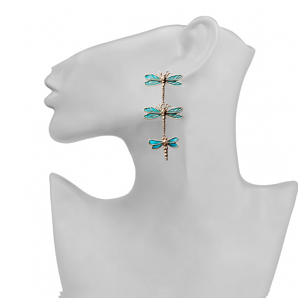 3 big dragonflies Bronze earrings with enamel - Bernard Delettrez | earrings