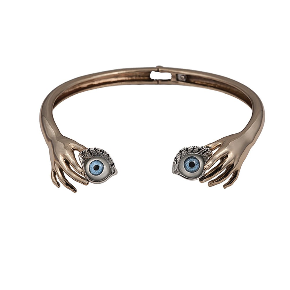 Brass hand necklace with blue eyes - Bernard Delettrez | necklaces