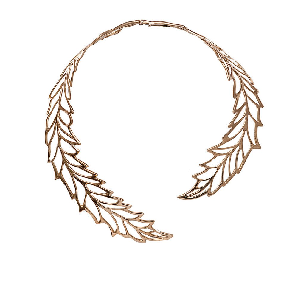 Brass open work big leaf necklace - Bernard Delettrez | necklaces