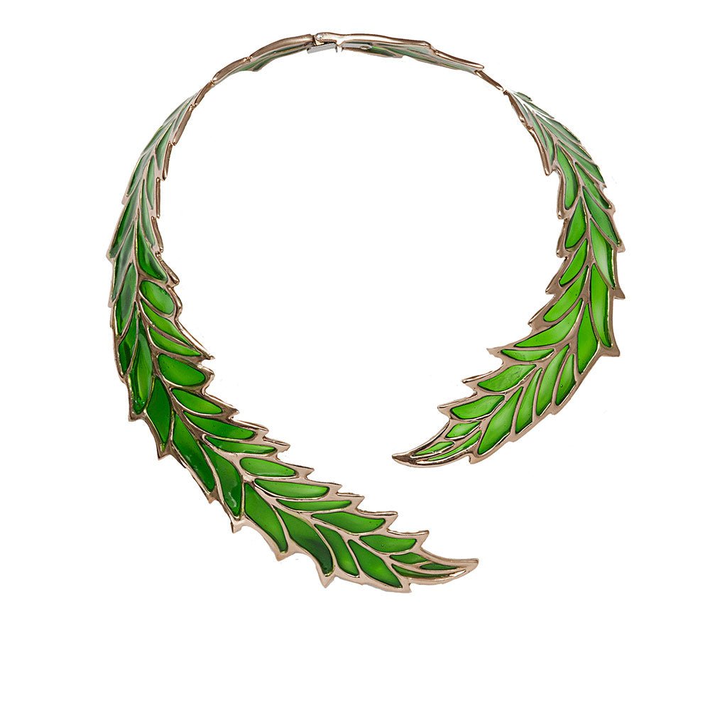 Brass open work big leaf necklace with enamel - Bernard Delettrez | necklaces