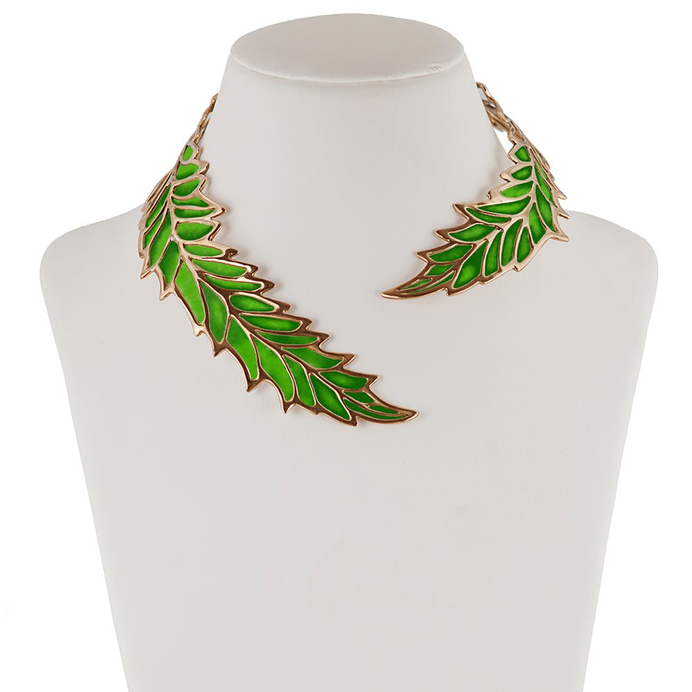 Brass open work big leaf necklace with enamel - Bernard Delettrez | necklaces