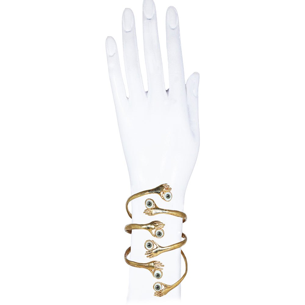 Bronze 6 hands bracelet with green eyes - Bernard Delettrez | bracelets