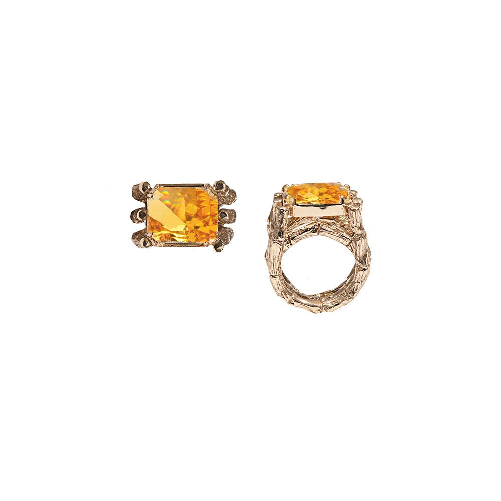 Bronze bamboo ring with yellow zircon - Bernard Delettrez | rings