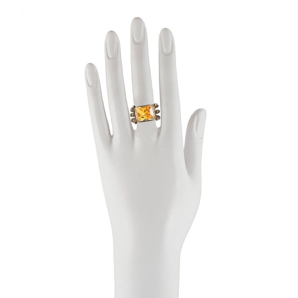 Bronze bamboo ring with yellow zircon - Bernard Delettrez | rings