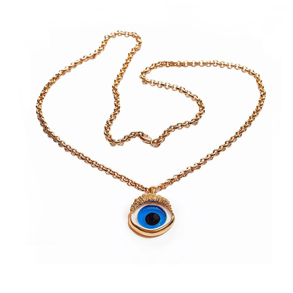 Bronze blue eye pendant with chain - Bernard Delettrez | necklaces