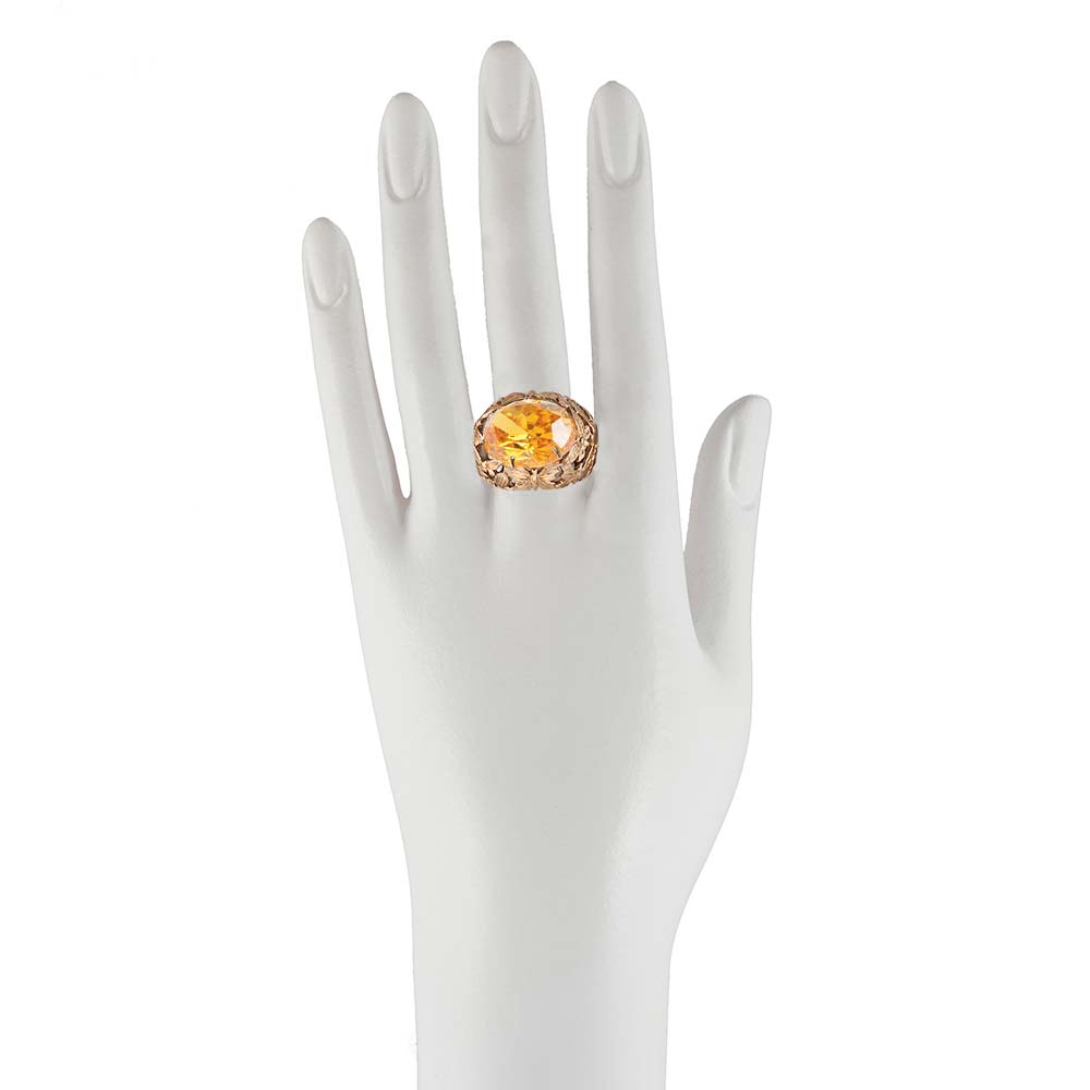 Bronze dome ring with butteflies and yellow cubic zirconia - Bernard Delettrez | rings