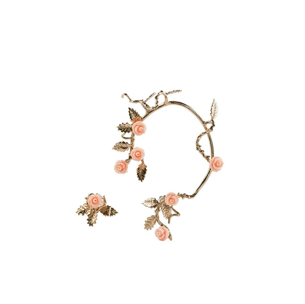Bronze ear cuff with pale pink resin roses - Bernard Delettrez | earrings