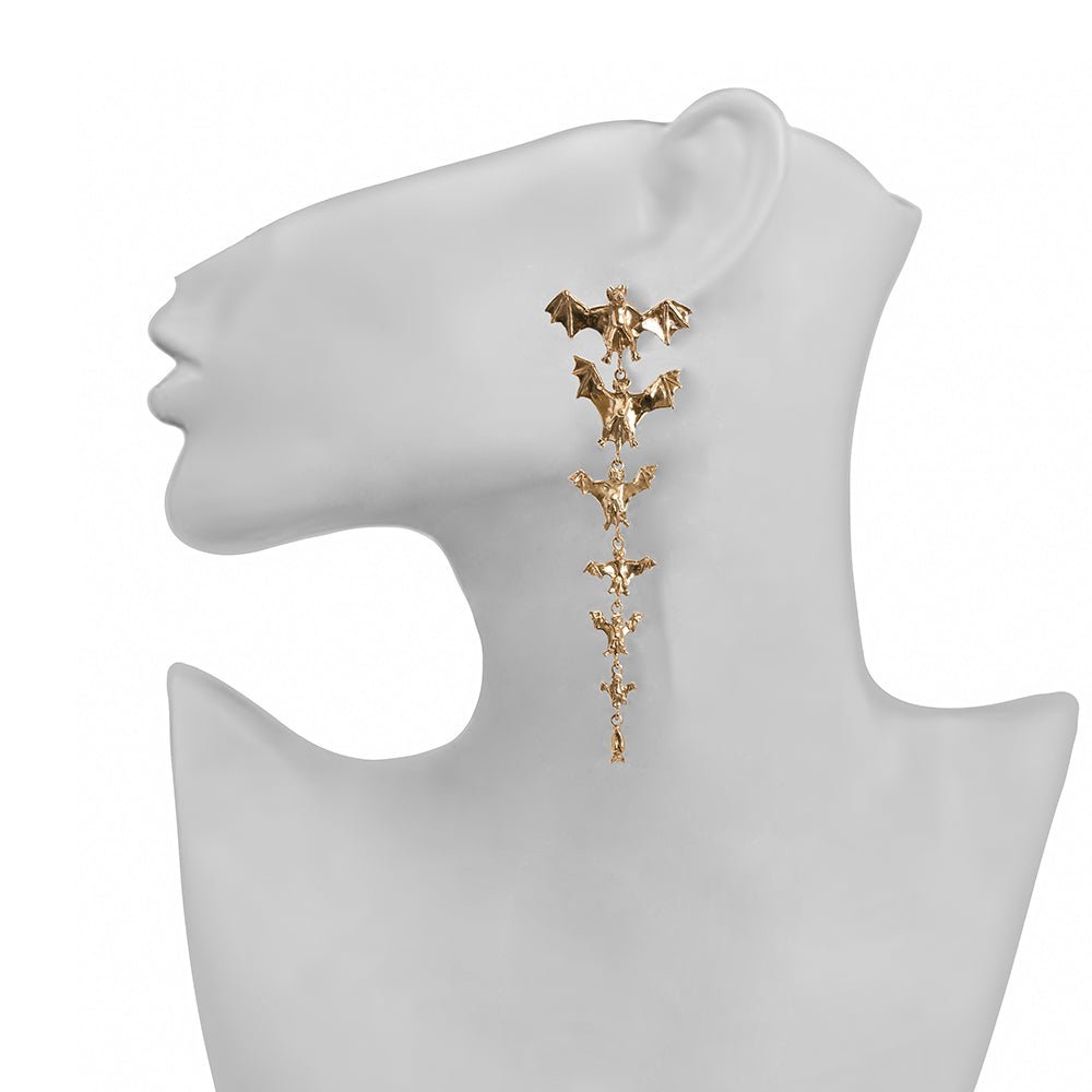 Bronze earrings with 7 bats - omega back closure CLIP - Bernard Delettrez | earrings