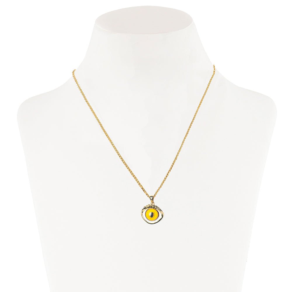 Bronze lemon yellow eye pendant with chain - Bernard Delettrez | necklaces
