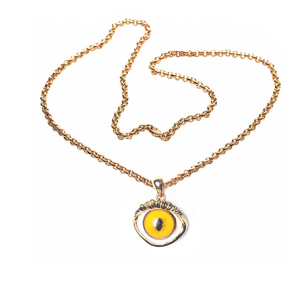Bronze lemon yellow eye pendant with chain - Bernard Delettrez | necklaces