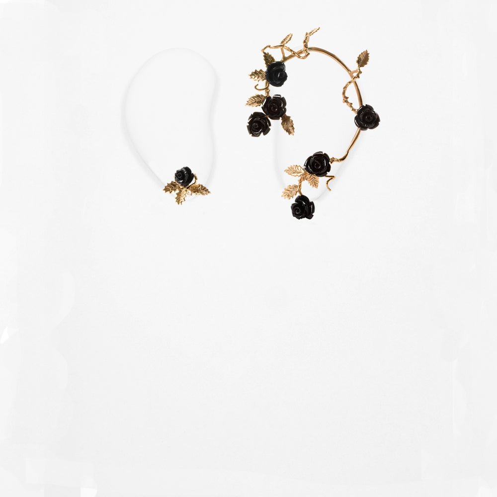 Bronze mono-earring with black resin roses - Bernard Delettrez | earrings