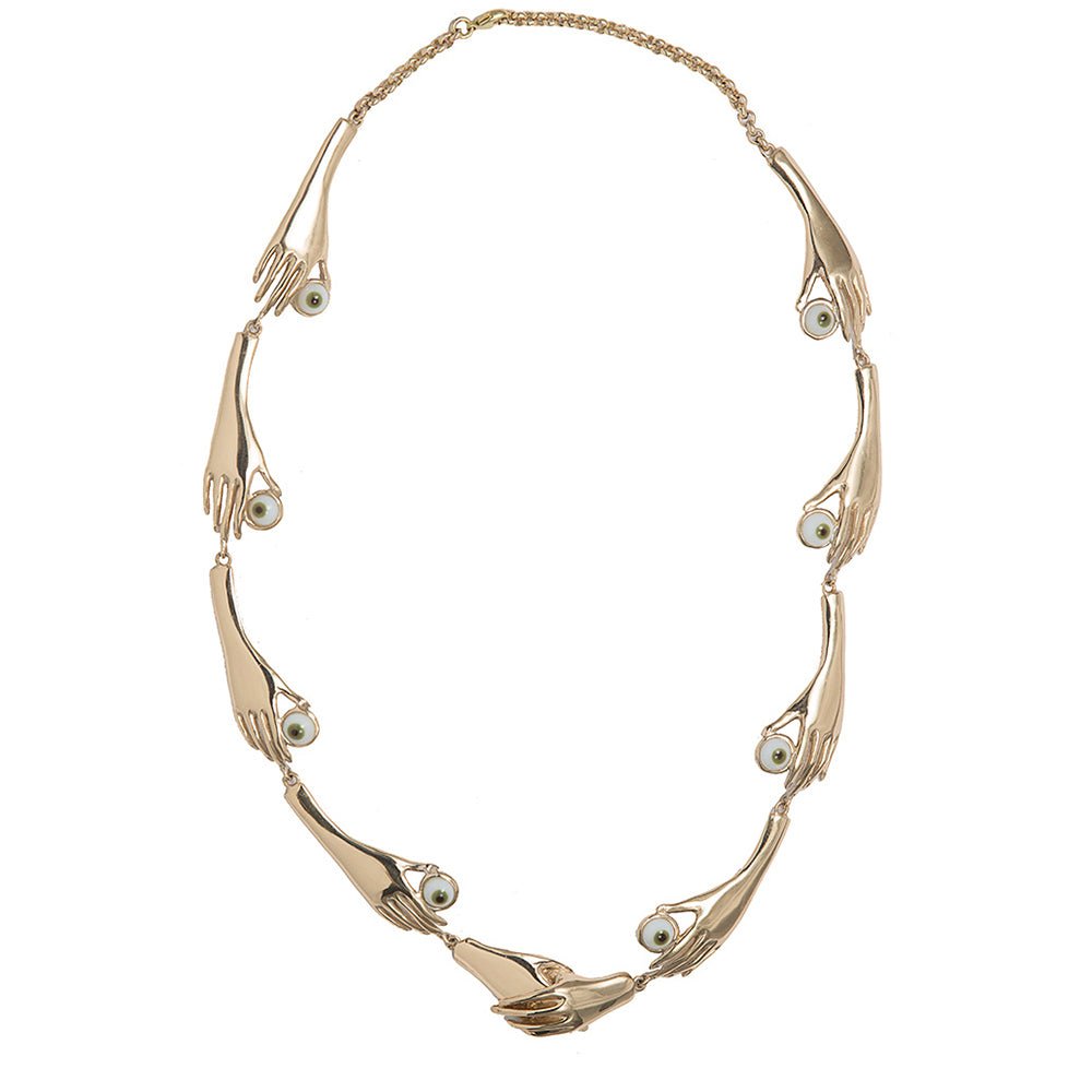 Bronze necklace with 8 arms and green eyes - Bernard Delettrez | necklaces