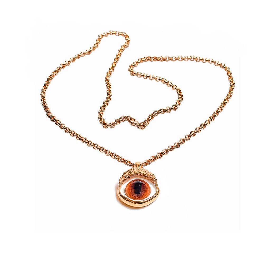 Bronze orange eye pendant with chain - Bernard Delettrez | necklaces