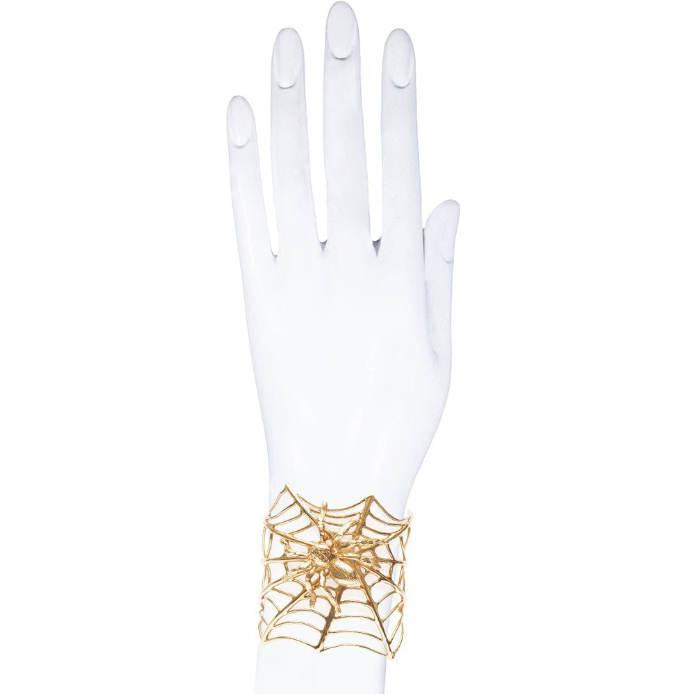 Bronze spiderweb cuff bracelet with spider - Bernard Delettrez | bracelets