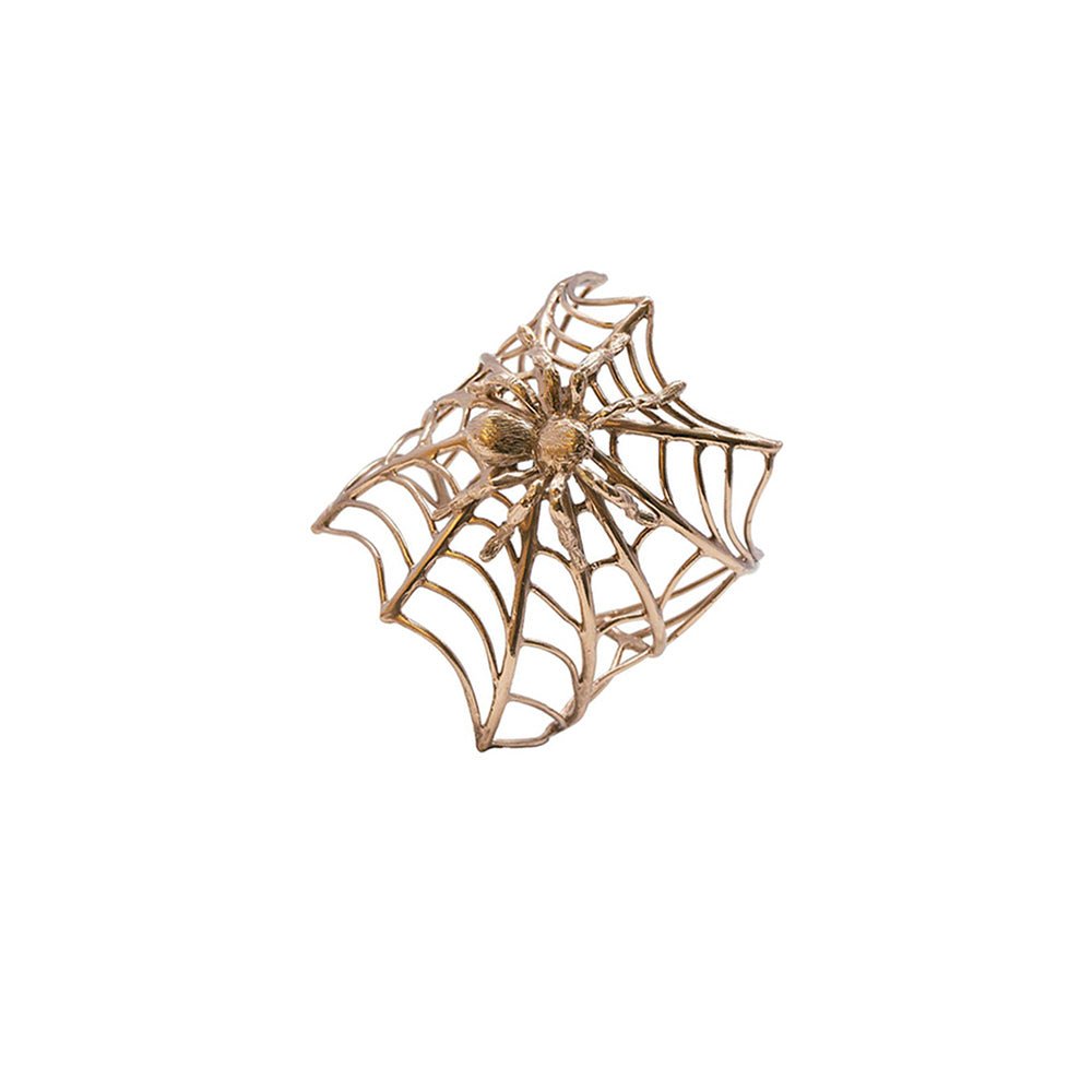 Bronze spiderweb cuff bracelet with spider - Bernard Delettrez | bracelets