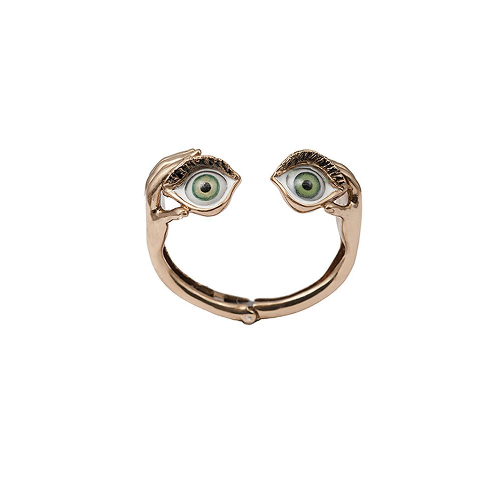 Bronze stiff bracelet with hands and green eyes - Bernard Delettrez | bracelets