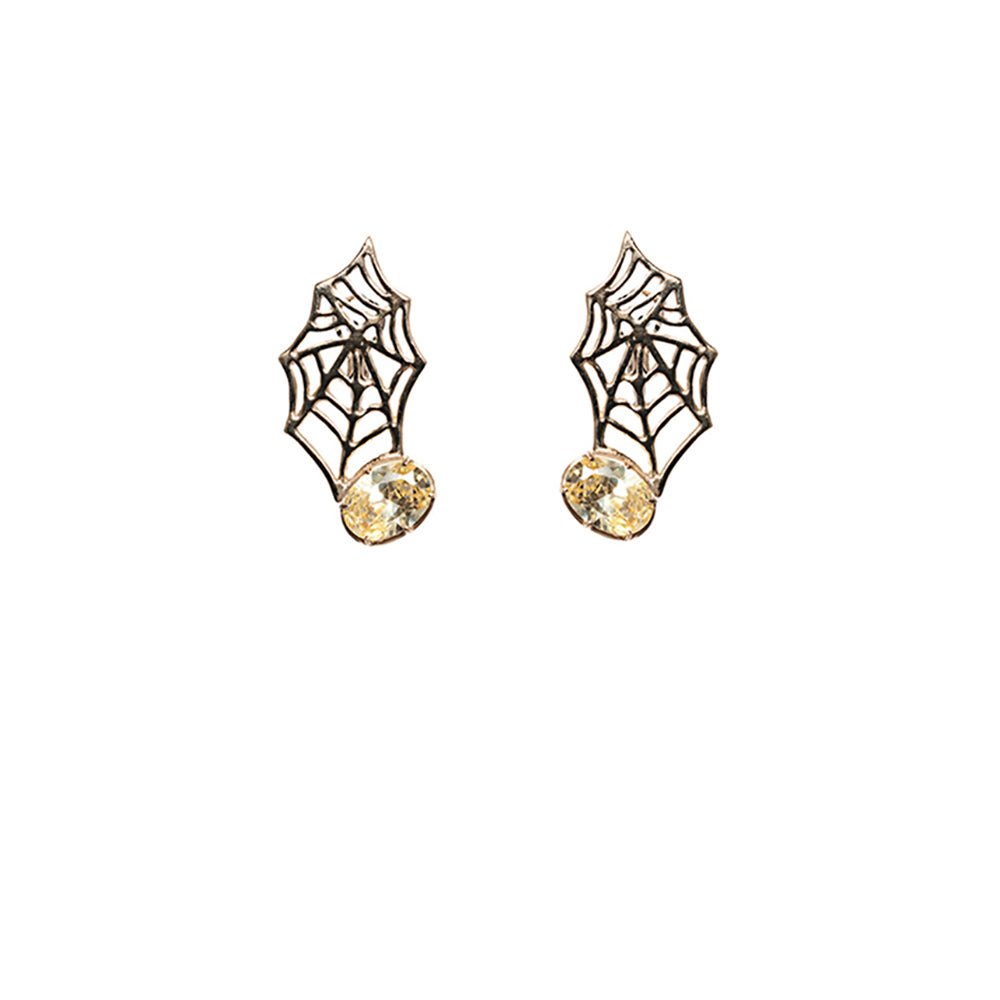 Bronze web spider earrings with yellow zircons - Bernard Delettrez | earrings
