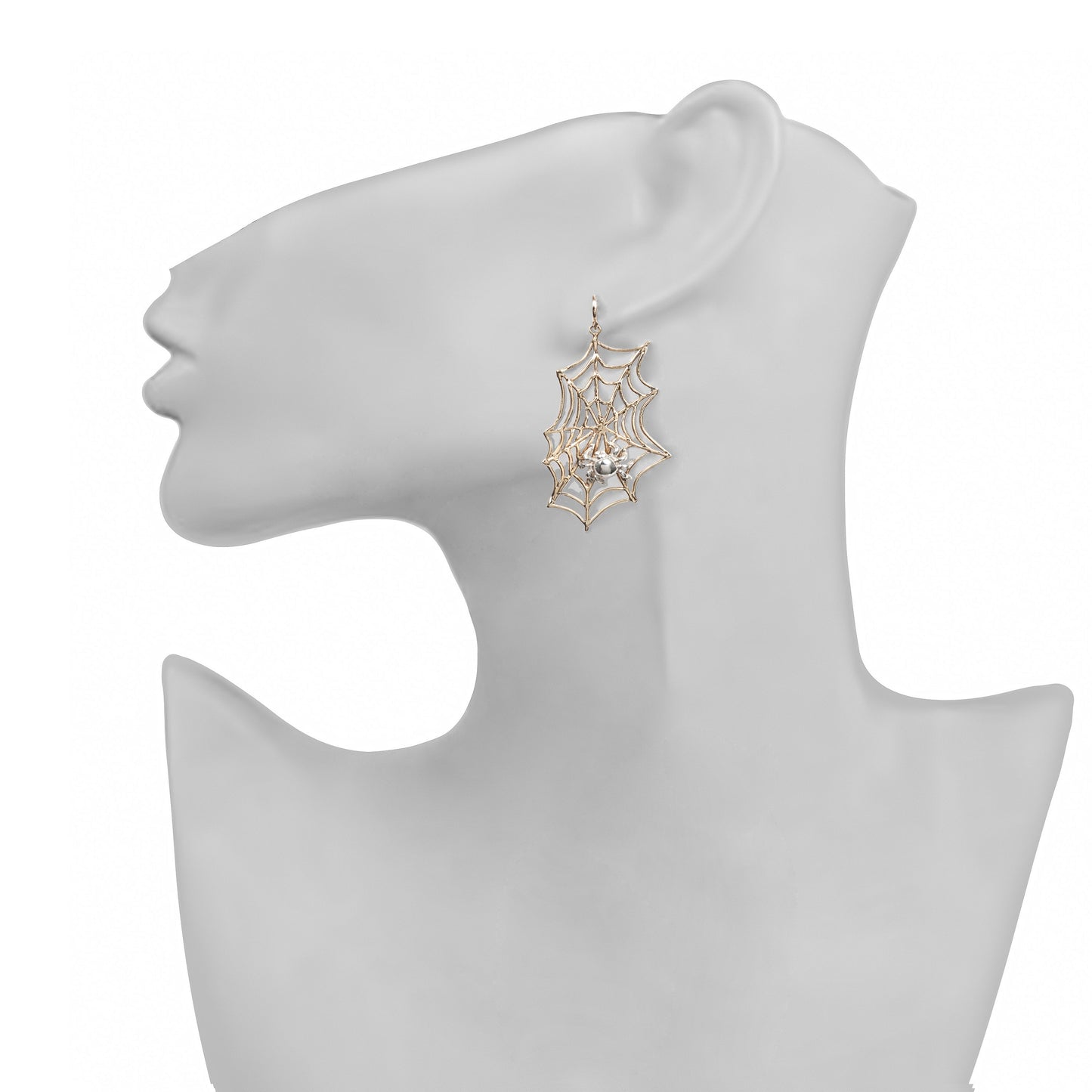 Bronze web with silver spider earrings - Bernard Delettrez | earrings