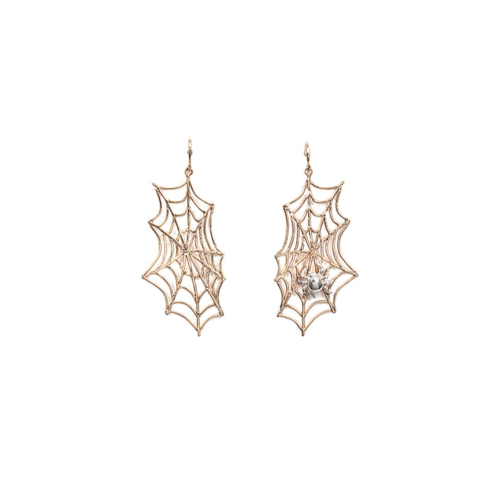 Bronze web with silver spider earrings - Bernard Delettrez | earrings