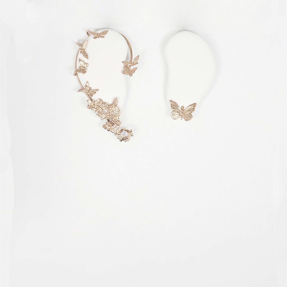 Butterflies bronze earcuff + 1 butterfly - Bernard Delettrez | earrings