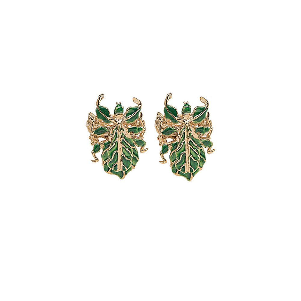 Leaf insect Bronze earrings with enamel - Bernard Delettrez | earrings