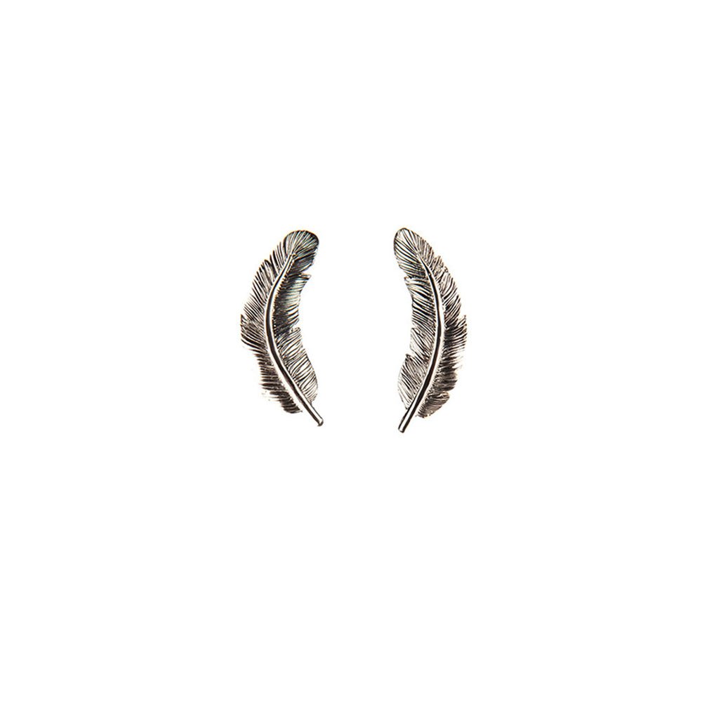 Medium feather silver earrings - Bernard Delettrez | earrings