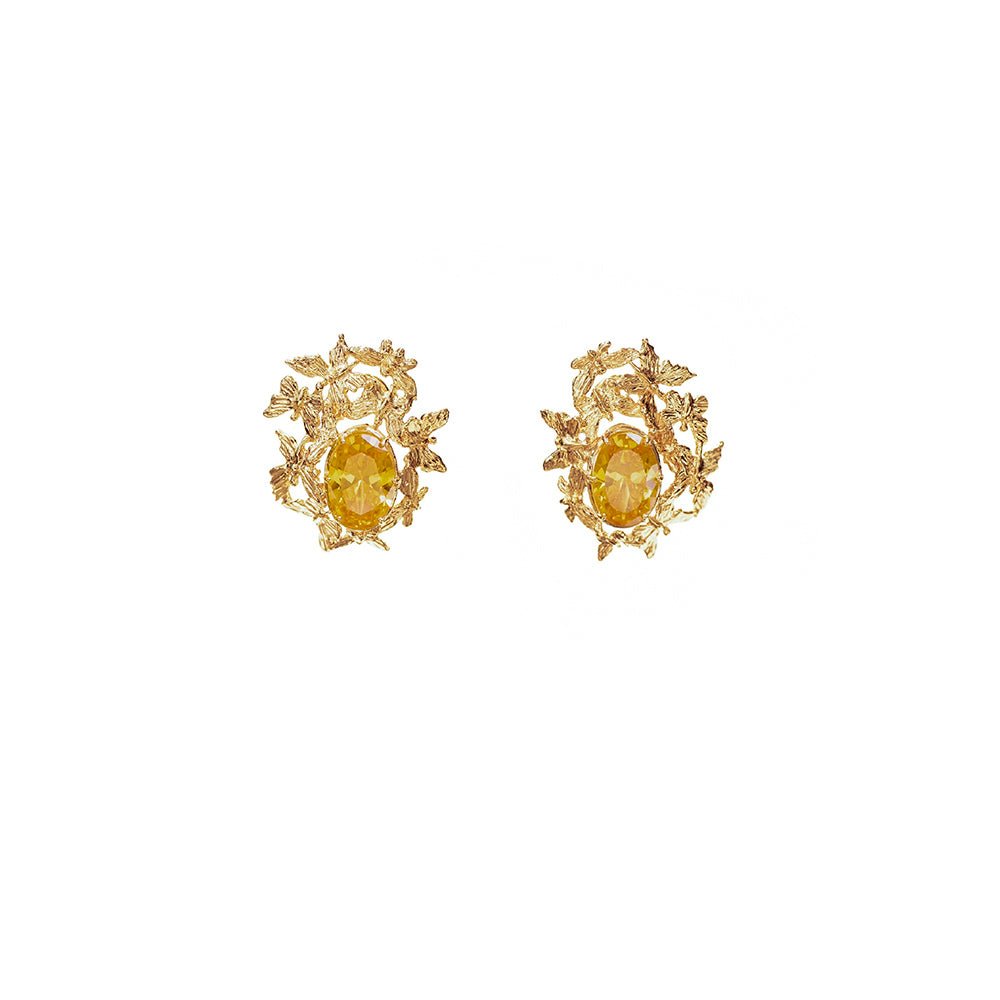 Multi butterflies bronze earrings with yellow zircons - Bernard Delettrez | earrings