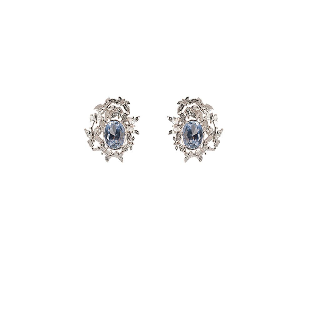 Multi butterflies silver earrings with pale blue zircons - Bernard Delettrez | earrings