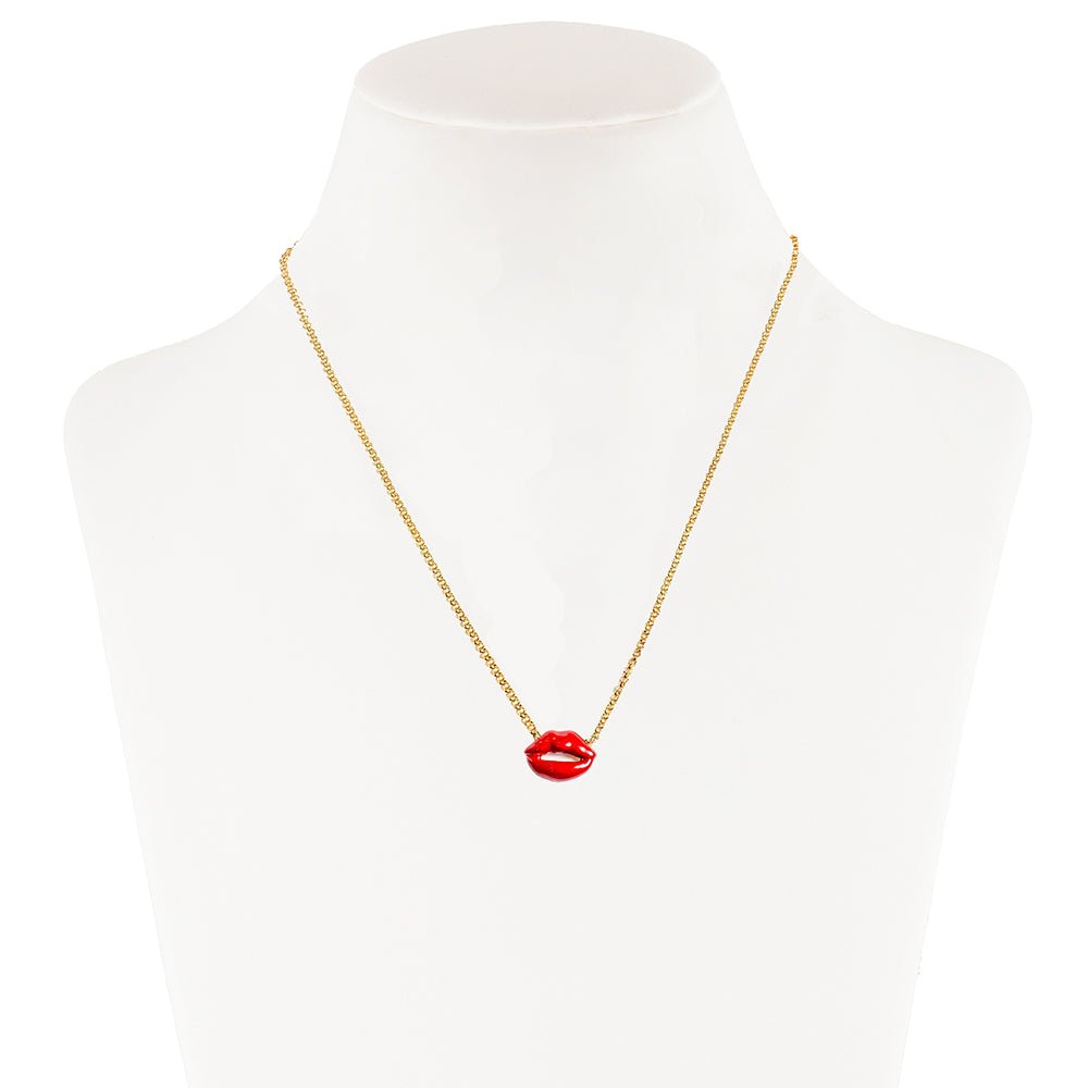 Red tiny mouth bronze pendant with chain - Bernard Delettrez | necklaces