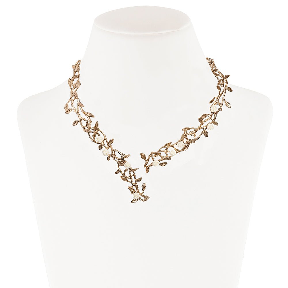 Rose garden brass necklace with white color resin roses - Bernard Delettrez | necklaces