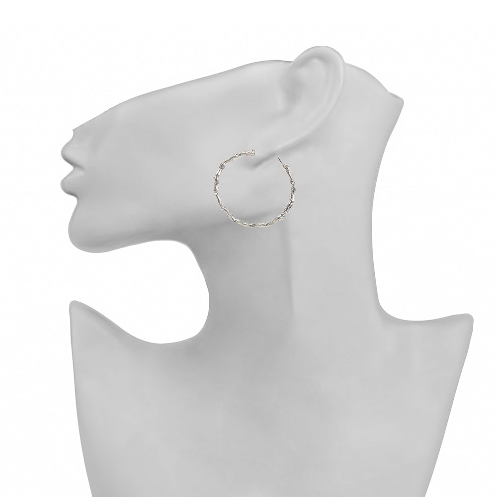 Silver bamboo large hoop earrings - Bernard Delettrez | earrings