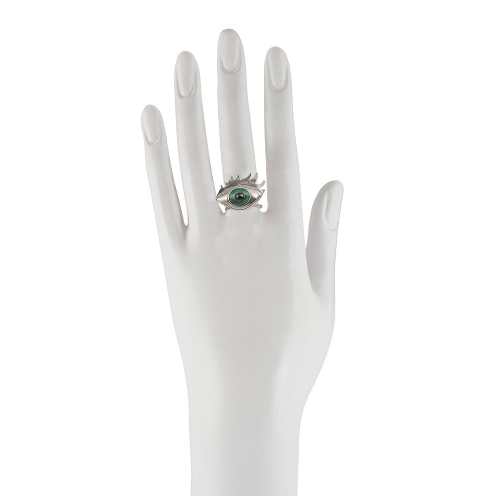 Silver ring with green enamelled eye - Bernard Delettrez |