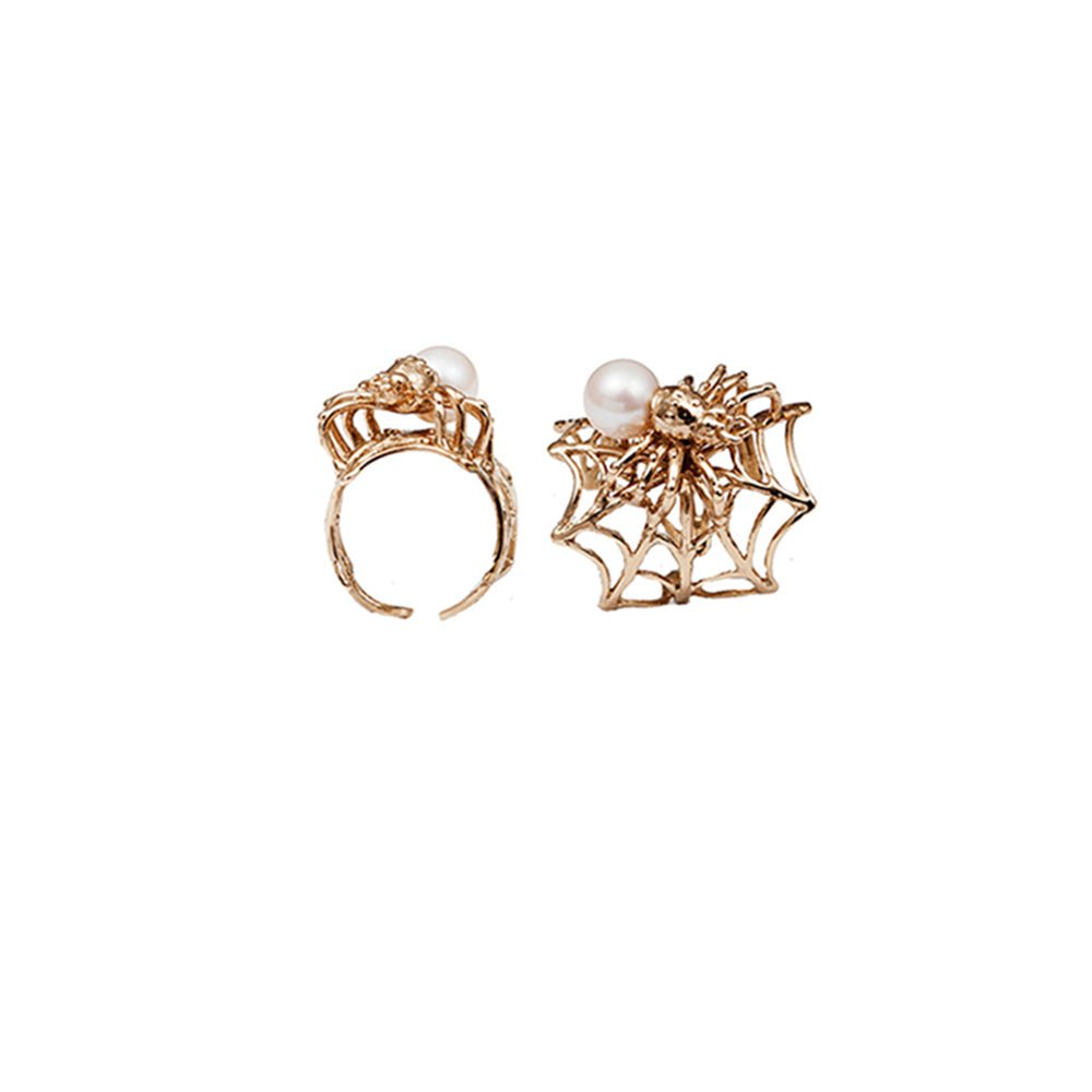 Web and spider bronze ring with pearl - Bernard Delettrez |